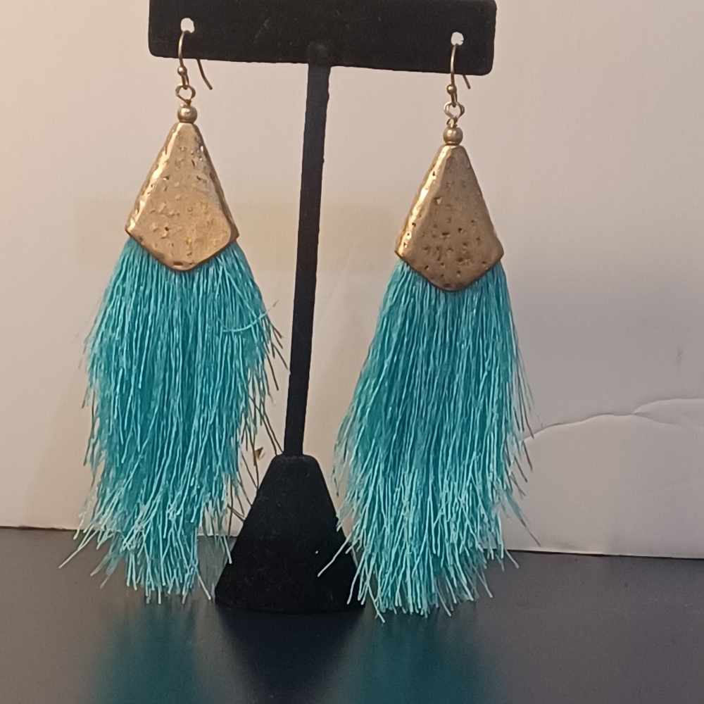 Bella Canvas Gold and Blue Tassel Earrings - Picture 2 of 6